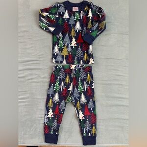 Hanna Andersson Holiday Long Sleeve Long John Pajamas in Navy Twinkle Trees 2T
